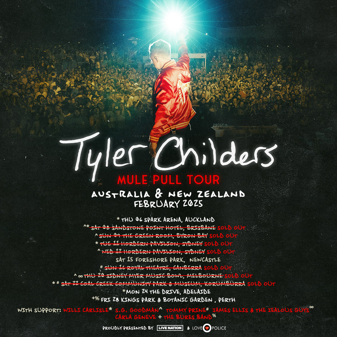 TTChilders's tweet image. The Australia & New Zealand Mule Pull Tour kicks off in just a couple of months and we’re bringing along @WilliCarlisle, S.G. Goodman, @TommyPrine , James Ellis & The Jealous Guys, @carla_geneve and The Bures Band.
Tickets: tylerchildersmusic.com/pages/tour-dat…