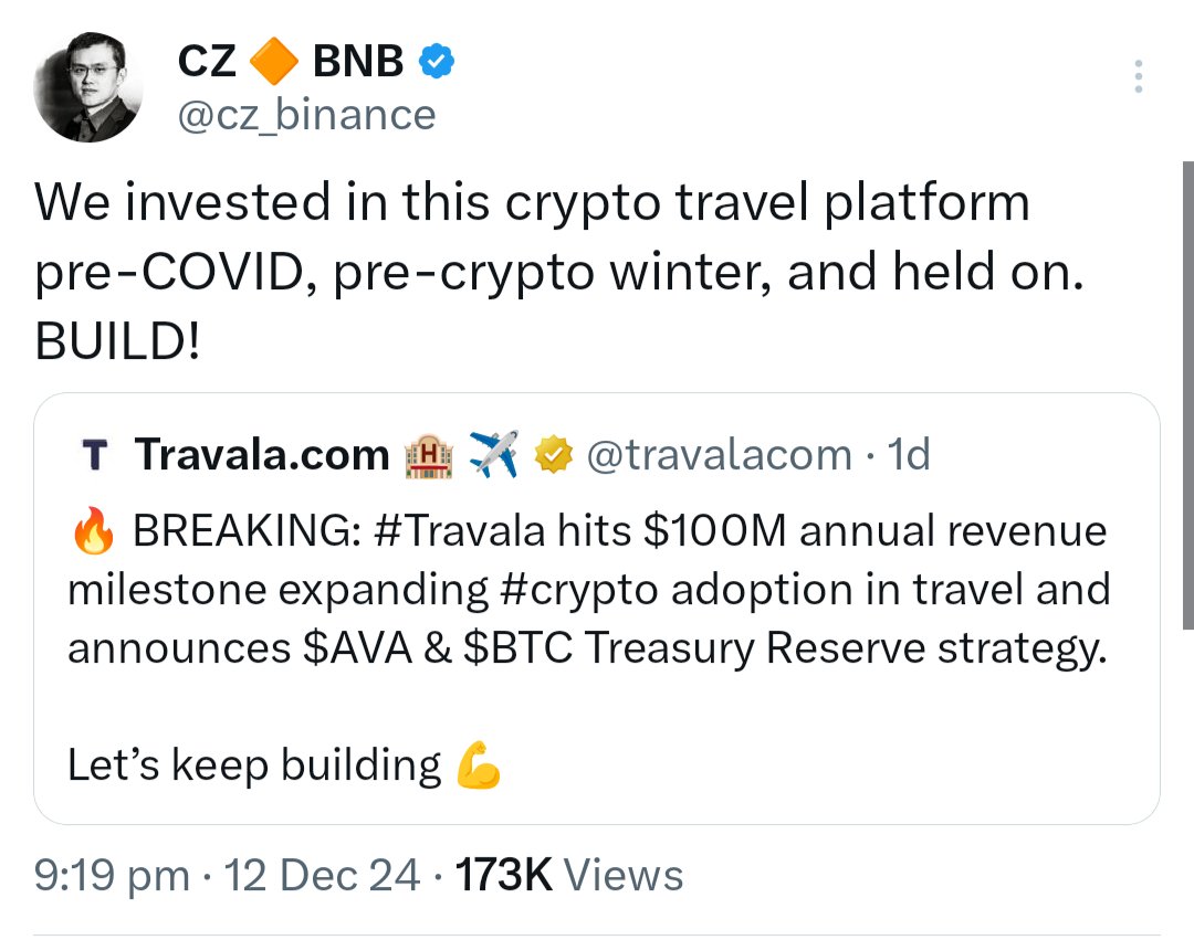 wiseadvicesumit's tweet photo. . @cz_binance is the real OG of the crypto industry 👑

With just one QRT, the price of $AVA did 4.5x 🚀🚀 https://t.co/Dc1CxCwvnv