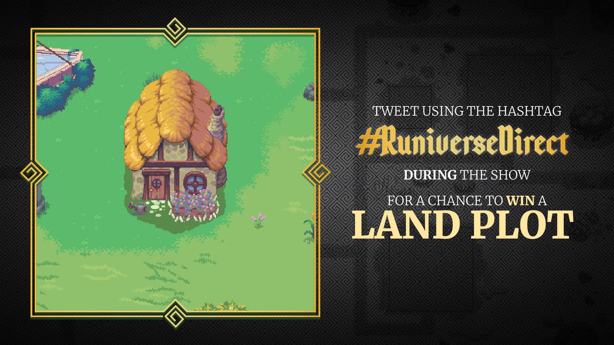 RuniverseGame's tweet photo. We’re giving away 5 plots of land, including one Settlement during the Runiverse Direct! Watch the show and tweet #RuniverseDirect for a chance to win! 

12/13 8pm EST
https://t.co/QA7J8wFtsG https://t.co/PoEFa3FWBZ