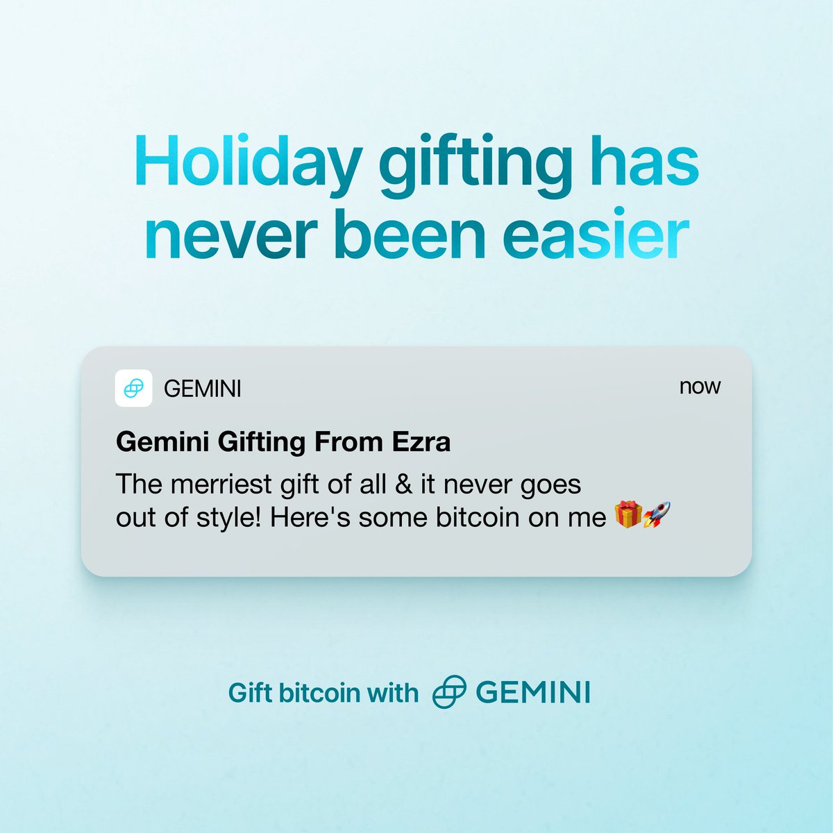 Spread the cheer with bitcoin — Gemini Gifting is here 🎁 Skip the cash  this holiday season. Bitcoin is a gift that grows with time, helping your  friends and family invest in