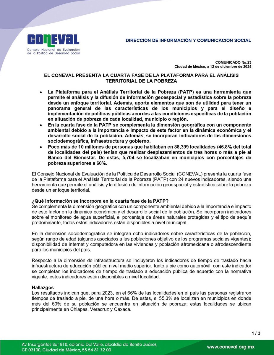 coneval's tweet photo. #ComunicadoCONEVAL | El #CONEVAL presenta la cuarta fase de la Plataforma para el Análisis Territorial de la Pobreza

📄https://t.co/5grzt6thXg

#LoQueSeMideSePuedeMejorar https://t.co/5jC6Fj7NdS