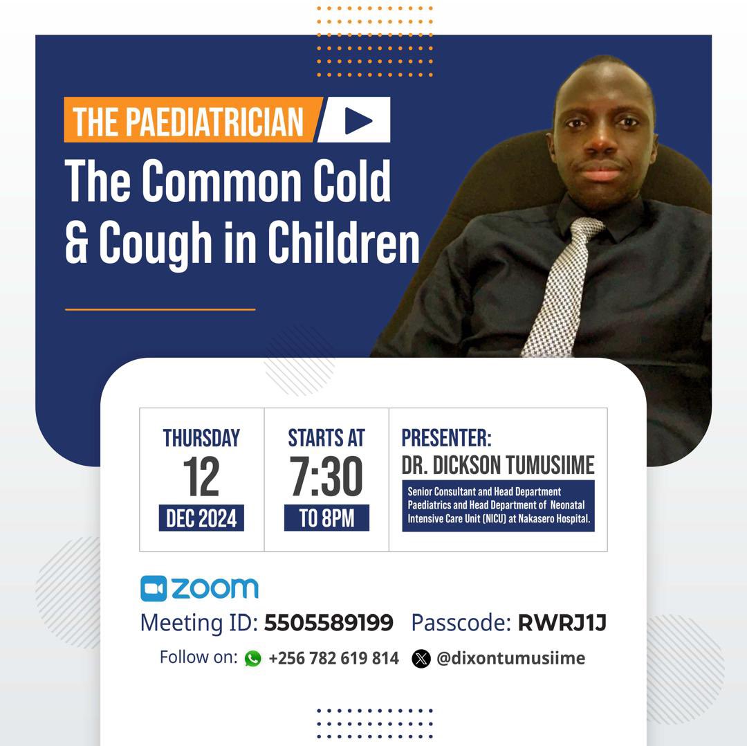 Happening Now: Join Us for an Informative Session with Dr. Dickson!

📅 Topic: Discussing Common Cold and Cough in Children
🕖 When: Right now, 7:30 PM - 8:00 PM
📍 Where: Online via Zoom

Dr. Dickson Tumusiime is currently sharing expert insights and practical tips on managing