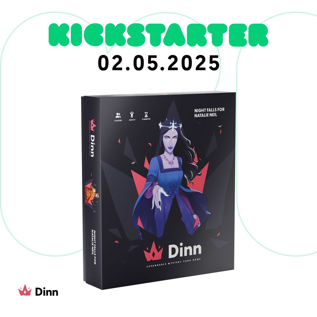 dinncards's tweet photo. The Dinn team is thrilled to announce the upcoming Kickstarter for Night Falls for Natalie Neil on 02.05.2025. A brand new expansion featuring close to 100 new cards.

Visit our website at https://t.co/dvREpFqfWD to pre-pledge for an exclusive promotional card. https://t.co/PzMzAQHFDx