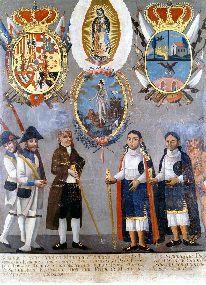 RealistasMejico's tweet photo. 📯 Hoy, festividad de Nuestra Señora de Guadalupe, patrona de Hispanoamérica declarada por Benedicto XIV (XV).
🎨 «Alegoría de las autoridades españolas e indígenas» (1809). Patricio Suárez de Paredo. https://t.co/yDbmBuxCwc