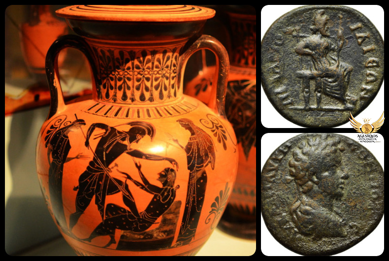 AntikSikkeler's tweet photo. #Troas #Ilion #Troya #Truva #Çanakkale 
ΑΥ ΚΑΙ Μ ΑΥΡΗ ΚΟΜΜΟΔΟϹ - ΠΡΙΑΜΟϹ ΙΛΙЄΩΝ
🔶Truva'nın son kralı Priam/Priamos, #Laomedon ve #Strymo'nun oğluydu ve adı başlangıçta #Podarkes'ti. Laomedon, Hesione'yi deniz canavarından kurtarması karşılığında Herakles'e vaat edilen ödülü ödemeyi reddettiğinde, Herakles Laomedon'u ve Podarkes hariç tüm oğullarını öldürdü. Podarkes o zamandan beri Yunanca'da #kurtarılmış anlamına gelen #Priam adını almıştır. #Truva'nın kralı olduğunda, birçok çocuğu olduğu #Hekabe ile evlendi. Kral Priam Truva Savaşı'nın sonunda Aşil'in oğlu #Neoptolemos tarafından öldürülmüştür.

🔶Ilion [#Troya] antik kentinde darb edilmiş Roma İmparatoru Commodus'a ait çok nadir olan örnek antik sikkenin arka yüzünde #Truva Kralı Priamos, Frigya başlığı takmış ve uzun asa tutmaktadır.