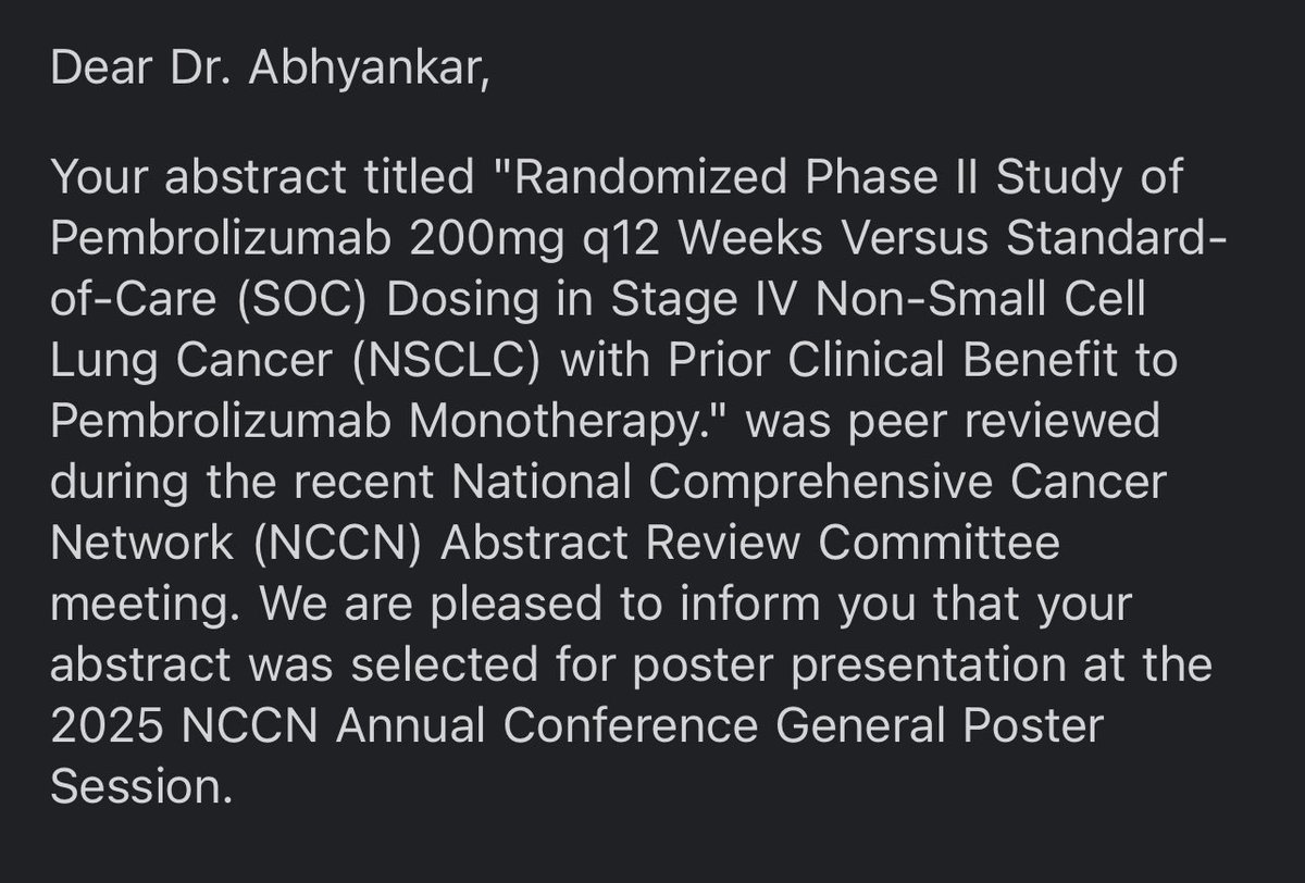 Excited to present our findings <a href="/NCCN/">National Comprehensive Cancer Network (NCCN)</a> conference. Low dose IO cuts costs and allows improved access to this efficacious treatment. Grateful to Dr. Grace Dy for this opportunity and to <a href="/DrVijayPatil11/">Dr (Prof). Vijay Patil</a> and <a href="/VanitaNoronha/">Vanita Noronha, MBBS MD DM</a> who first introduced me to this.
<a href="/RoswellHemOnc/">Roswell Park Hematology/Oncology Fellowship</a>