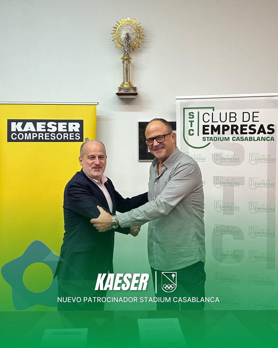 🤝 Stadium Casablanca y <a href="/kaeserspain/">Kaeser Compresores España</a>; mucho más que un acuerdo.

El club ha firmado con Kaeser Compresores un acuerdo de patrocinio y su integración en el club de empresas. Un orgullo para nosotros.

¡Bienvenidos a la familia verde! 💚