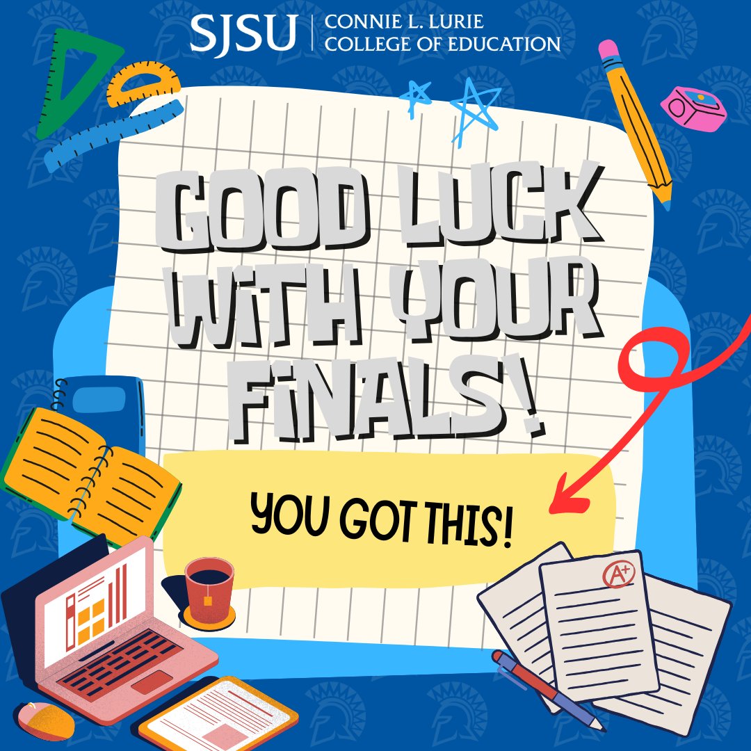 sjsulurie's tweet photo. As you take on your finals, the Lurie College team is cheering you on! You've worked hard all semester—now's your time to shine! YOU GOT THIS! 

Best of luck to all of our students!

#sjsulurie #luriecollege #sjsu #finalsweek #YOUGOTTHIS https://t.co/MdqxFK2aul