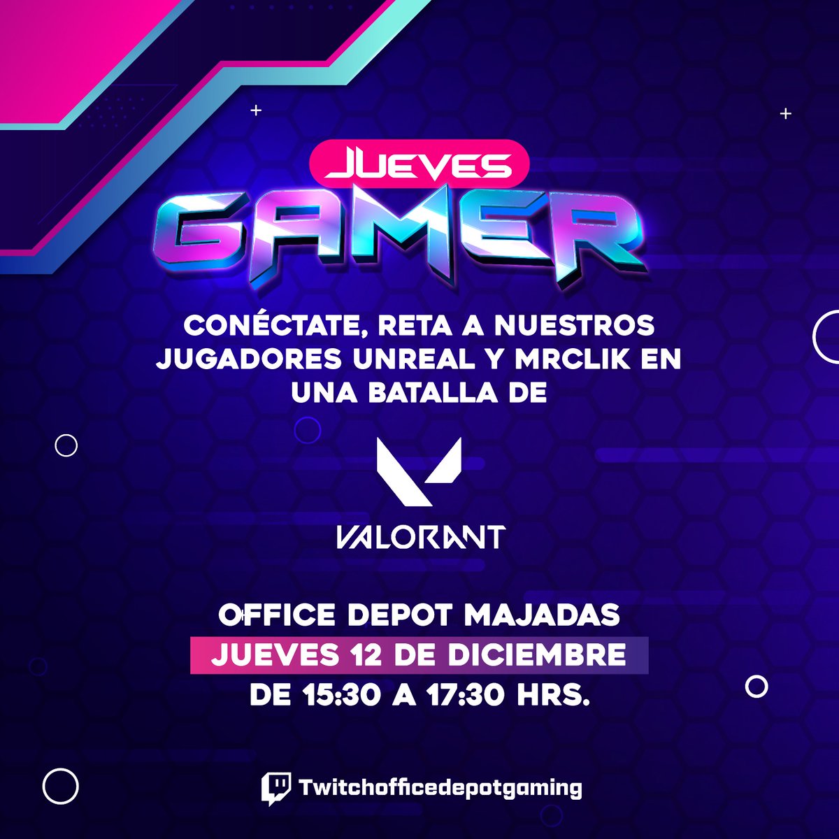 🎮🔥 ¡Este JUEVES GAMER viene con todo! 🔥🎮
Acompaña a ISH Mrclik y ISH Unreal este jueves de 3:30 a 5:30 PM en una tarde llena de jugadas épicas, risas y mucha acción. ¡No te lo pierdas! 🕹️✨

En vivo por twitch.tv/officedepotgam… 

#DeadlyHabits #Valorant