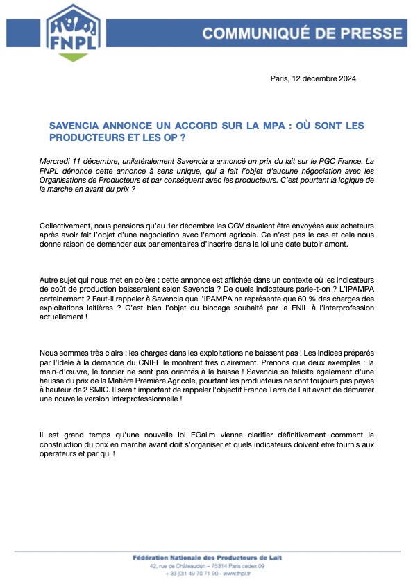 Communiqué de presse : Savencia annonce un accord sur la mpa : où sont les producteurs et les op ?
#CeuxQuiFontLeLait