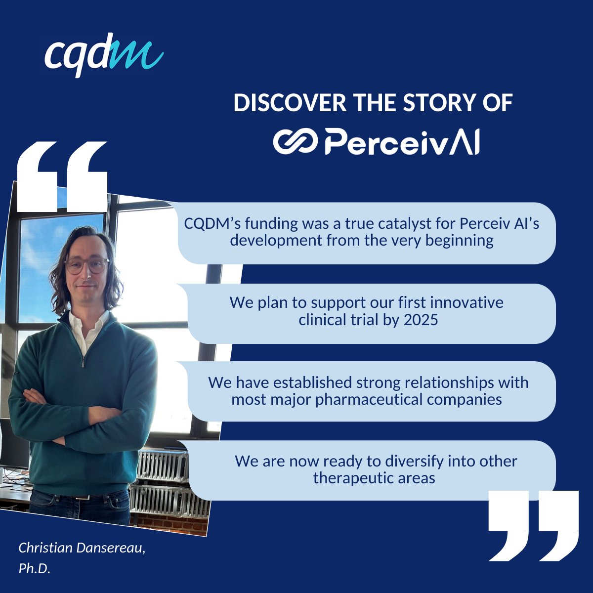 Discover the story of <a href="/perceiv_ai/">Perceiv AI</a>, a bold Montreal-based startup leveraging artificial intelligence to predict disease progression.
💡Imagine what your company could achieve with a partner like CQDM. Read more here: cqdm.org/en/achievement…