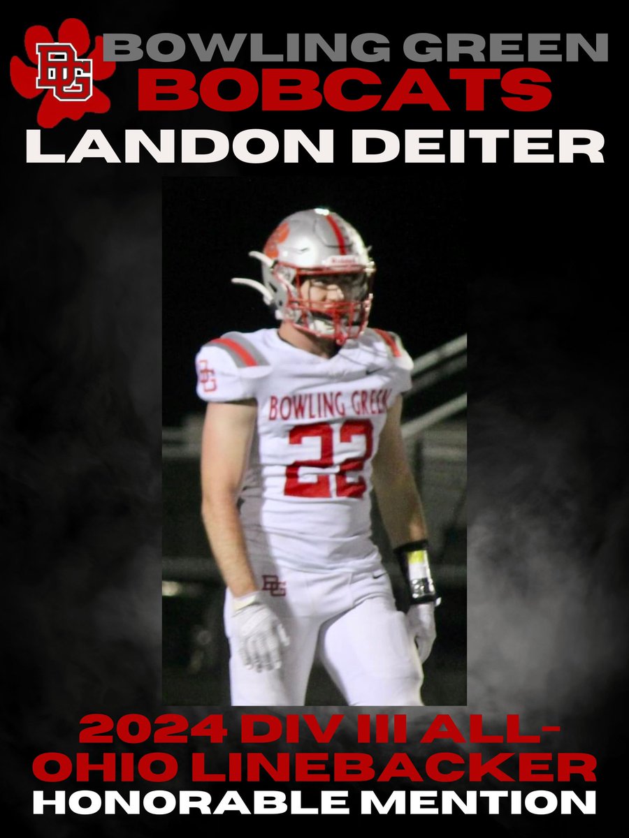 Congratulations to Landon Deiter for being named as a Div. III All-Ohio Football player for the 2024 season! Landon is an honorable mention selection at linebacker! He is BG Football’s 32nd All-Ohio selection in program history! <a href="/BGHS_AD/">BGHS Bobcat Athletics</a> <a href="/BGSchools/">BG Schools</a>