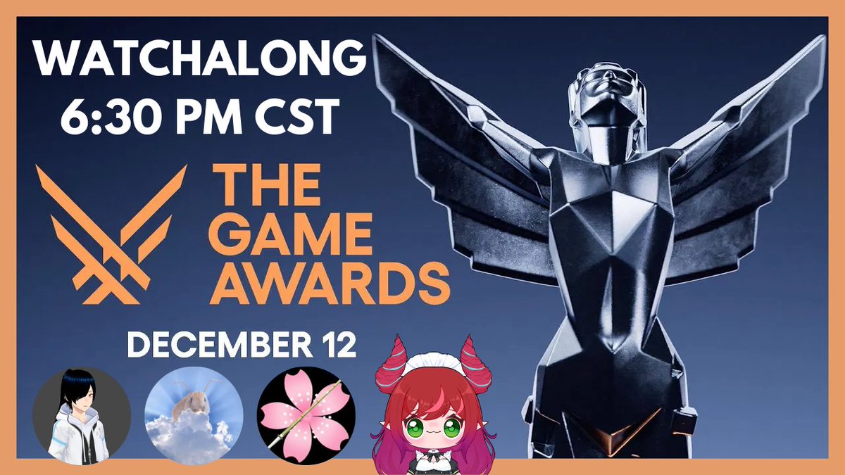 It's my first time watching the Game Awards! Happy to be joining my friends <a href="/SakuraSamurai5/">The-Sakura-Samurai.bsky.social</a> <a href="/Kakeru1V/">Kakeru1 ⚔️❄️</a> and Antbunny tonight on Twitch! 
Let me know if you have any predictions on who you think will win 🐉🧁 
twitch.tv/CrimsonKeep_VT
#Vtuber #ENVtuber #TheGameAwards