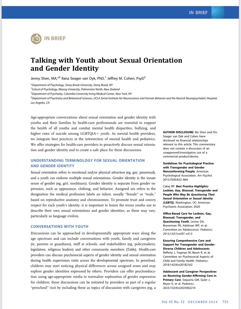 DrJeffCohen's tweet image. 🧚‍♂️ Say Gay! "Talking with Youth About Sexual Orientation &amp;amp; Gender Identity" is out now in @AmerAcadPeds

@Jnyshen, @DrIlanaSvD and I wrote this to refute 'Don't Say Gay' policies. We discuss how to have age-appropriate conversations about LGBTQ+ topics with all ages🌈
