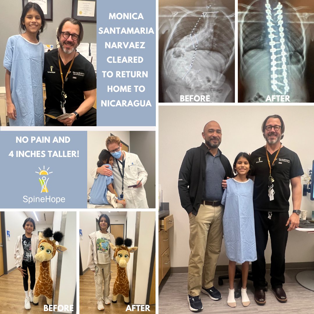 <a href="/spinehope/">SpineHope</a> 's Monica Santamaria Narvaez was cleared at her 1-month post-op check-up with Dr. Matthew Geck. Monica's pain-free and 4 inches taller! She's been cleared to return to Nicaragua in time to spend the holidays with family and friends. Thank you to her supporters!
