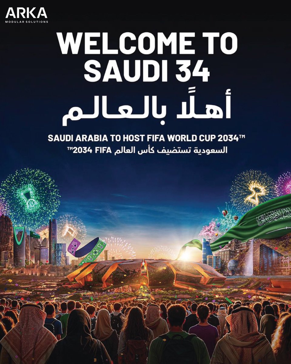 مملكتنا الحبيبة تصنع التاريخ باستضافتها لكأس العالم 2034 🏆.
نفتخر بأننا جزء من هذا الوطن العظيم ونساهم في بنائه، نرحب بالعالم في أرضنا ارض الحضارة والكرم.

#السعودية_تستضيف_كأس_العالم 
 #أهلًا_بالعالم  
 #WelcomeToSaudi34