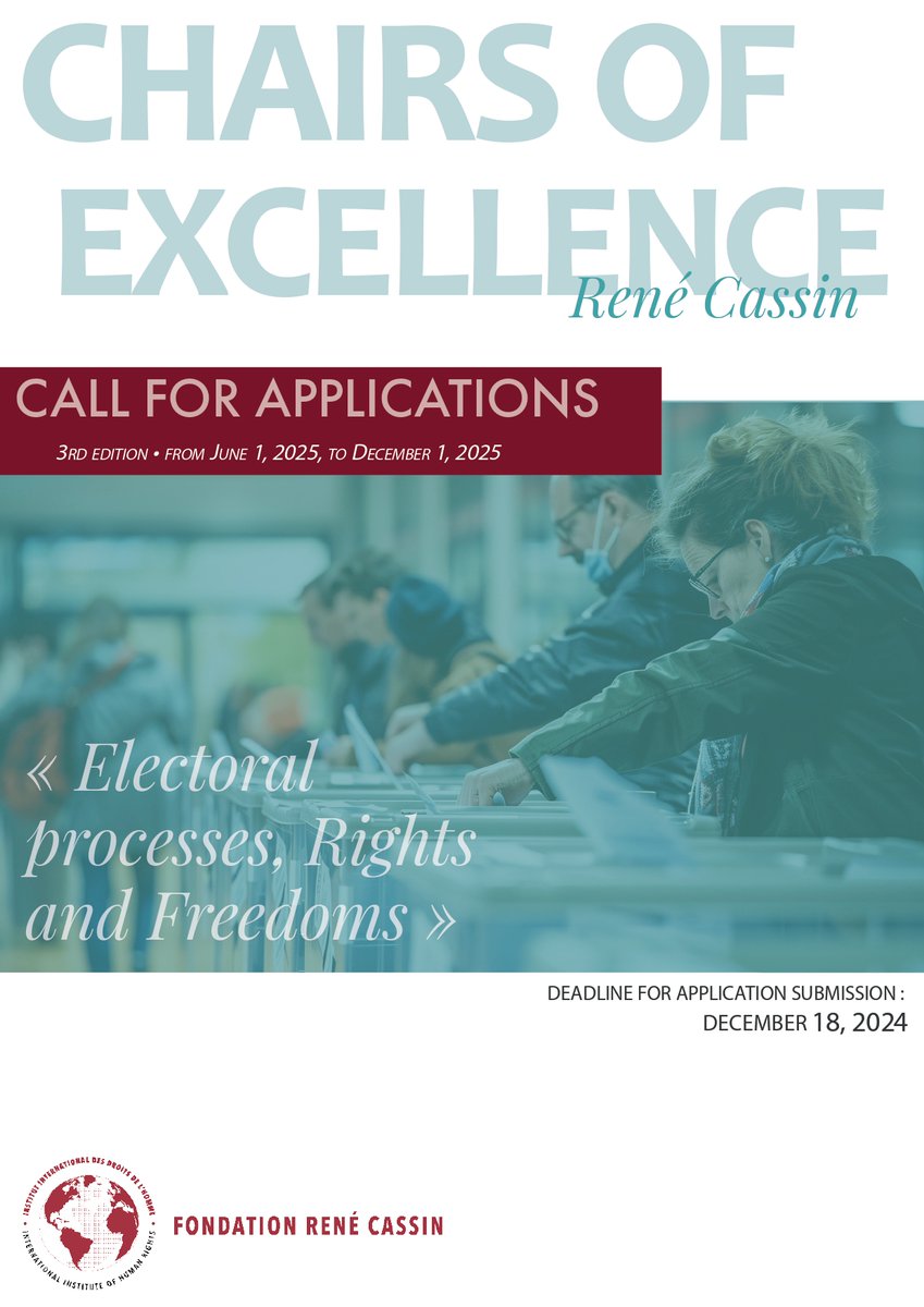 franceaucanada's tweet photo. 📣 #CallForApplication
 
@IIDHStrasbourg is organizing the Chairs of Excellence 💫on "Electoral processes, Rights  and Freedoms", a program open to students &amp; professionals with a B2  level in French
 
📍Strasbourg 🇫🇷
📆June-Dec. 2025
 
⌛️ Apply before 18 Dec. #chairerenecassin https://t.co/nh6oDb9P3G