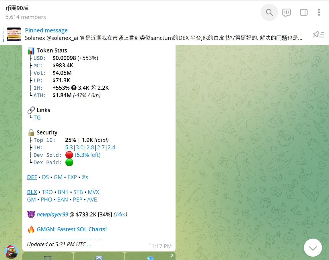 今天战绩很可以, 先是发现了 $W3V , 高点涨了3倍, 我差不多2倍就跑了.

再来是有群友说 $GOOCH 今天是金狗，我就立刻去pump那边找出dev其他代币, 买入了 $ZERUS ,看到2个都直接买起来,  也是吃了一倍就走人

当然也是有亏, 亏了 $BETSY 跟 $MOISTROBOT , 直接割肉 -80% 走人, 但出现了大金狗 $RISE .