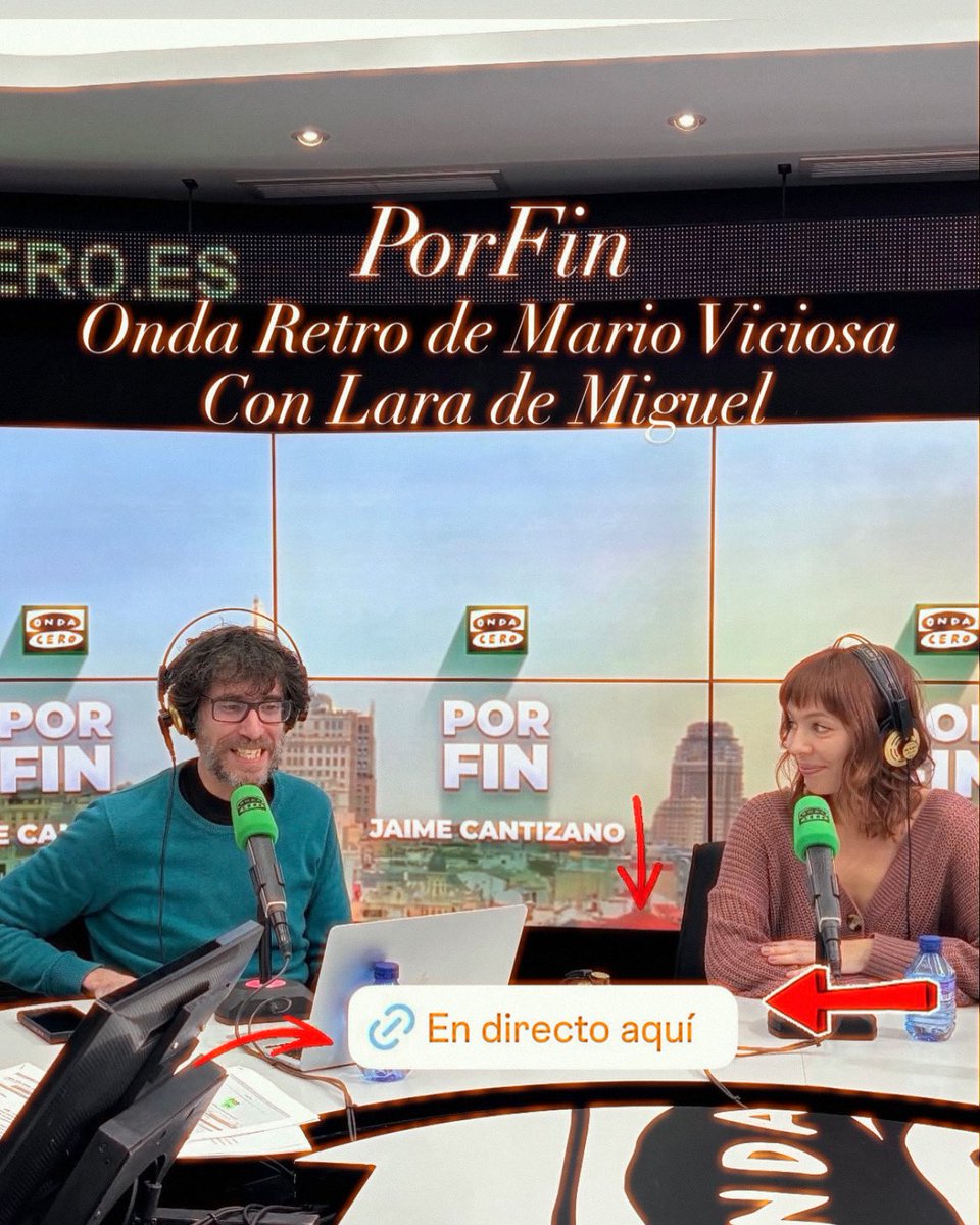 Lara_de_Miguel's tweet photo. Acabo de salir del programa @porfin donde he disfrutado muchísimo hablando con Mario Viciosa y @jaimecantizano de “Alucina Vecina” y de todo lo demás #programasderadio #ondaceroradio #vivanlos80 https://t.co/trTIeWqmR2