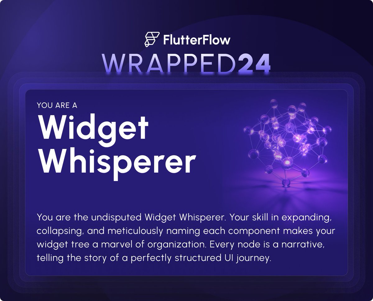 I'm a Widget Whisperer in <a href="/FlutterFlow/">FlutterFlow</a> Wrapped 2024!

wrapped2024.flutterflow.app/6e46a732e7006d…

#FFWrapped2024