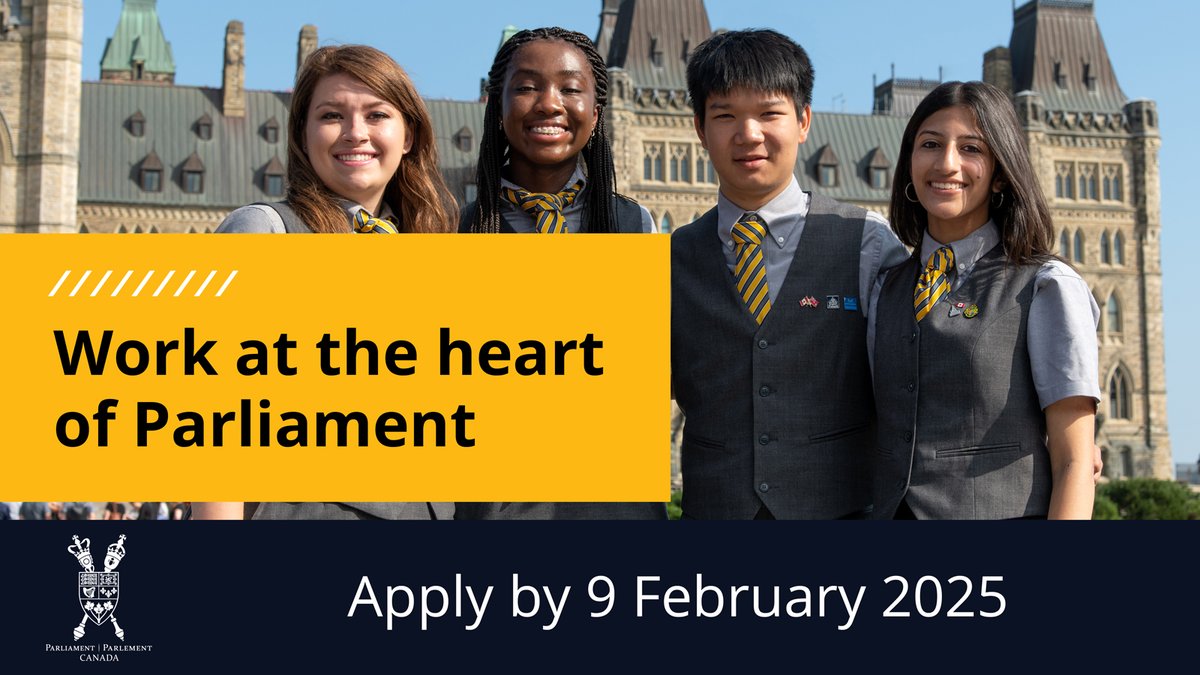 LibraryParlCA's tweet photo. Looking for a unique student job next summer? The #LibraryParl is hiring Parliamentary Guides!
Come work at the heart of Parliament. Apply now! https://t.co/vZzBI4WJVH
#StudentJobs #Ottawa #Gatineau
@SenateCA @OurCommons https://t.co/Gf4NS4SjDT