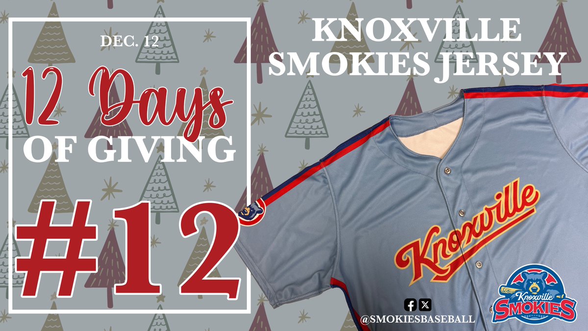 smokiesbaseball's tweet image. We have reached DAY 12! Our grand prize is a Knoxville Smokies jersey of your choice. 🎄🎁⚾️
1. Like
2. Retweet
3. Comment which jersey you would choose: Light Blue, White or Grey!
4. Tag friends in the comments for additional entries
Head to our Facebook for more entries!…