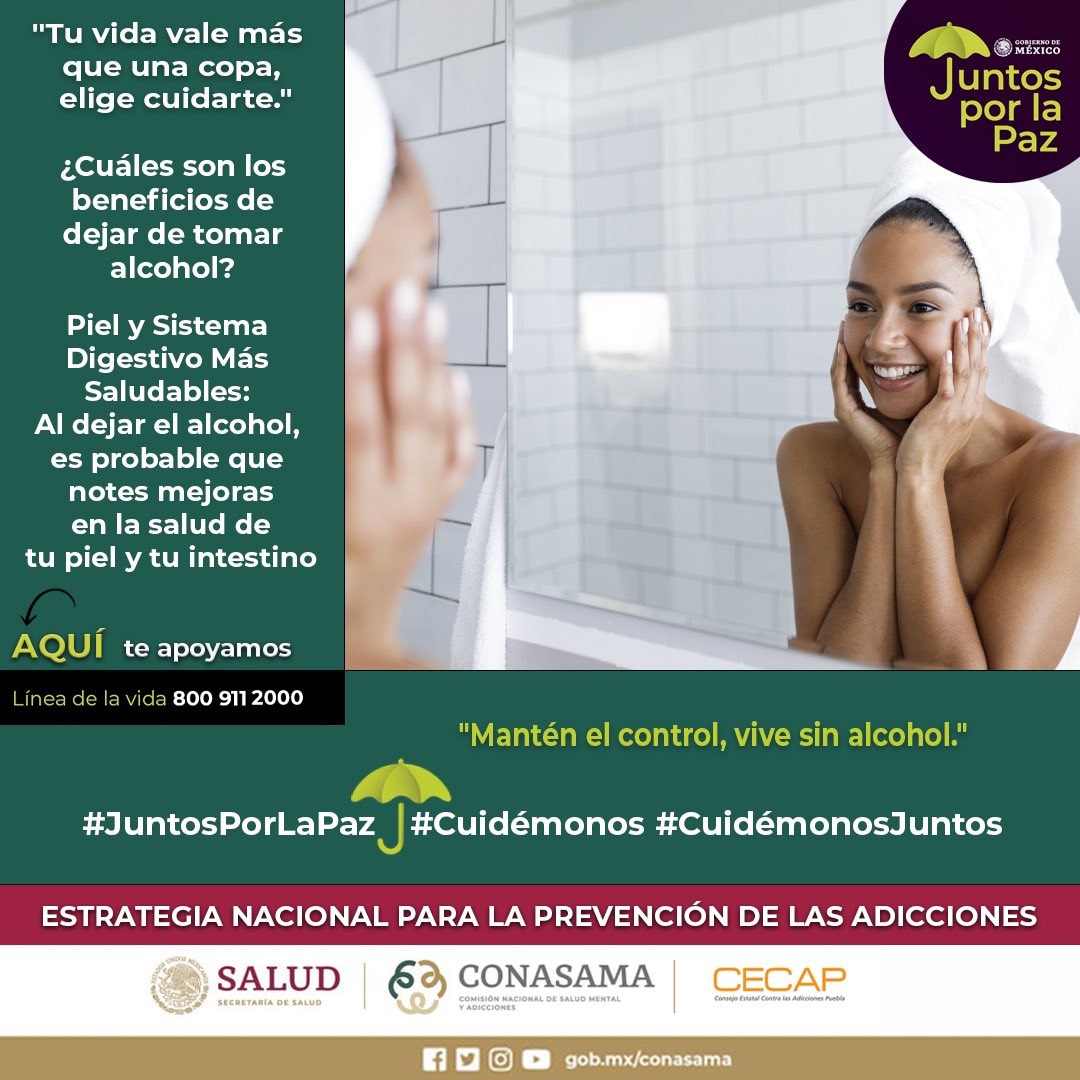 CECAPoficial's tweet photo. El alcohol puede afectar negativamente la salud de tu piel y tu sistema digestivo. Al dejarlo, es común que notes mejoras en la apariencia de tu piel, con menos resequedad e irritaciones, así como una digestión más regular y eficiente.

#PielRadiante #SaludDigestiva https://t.co/9CJzEm4Iyc