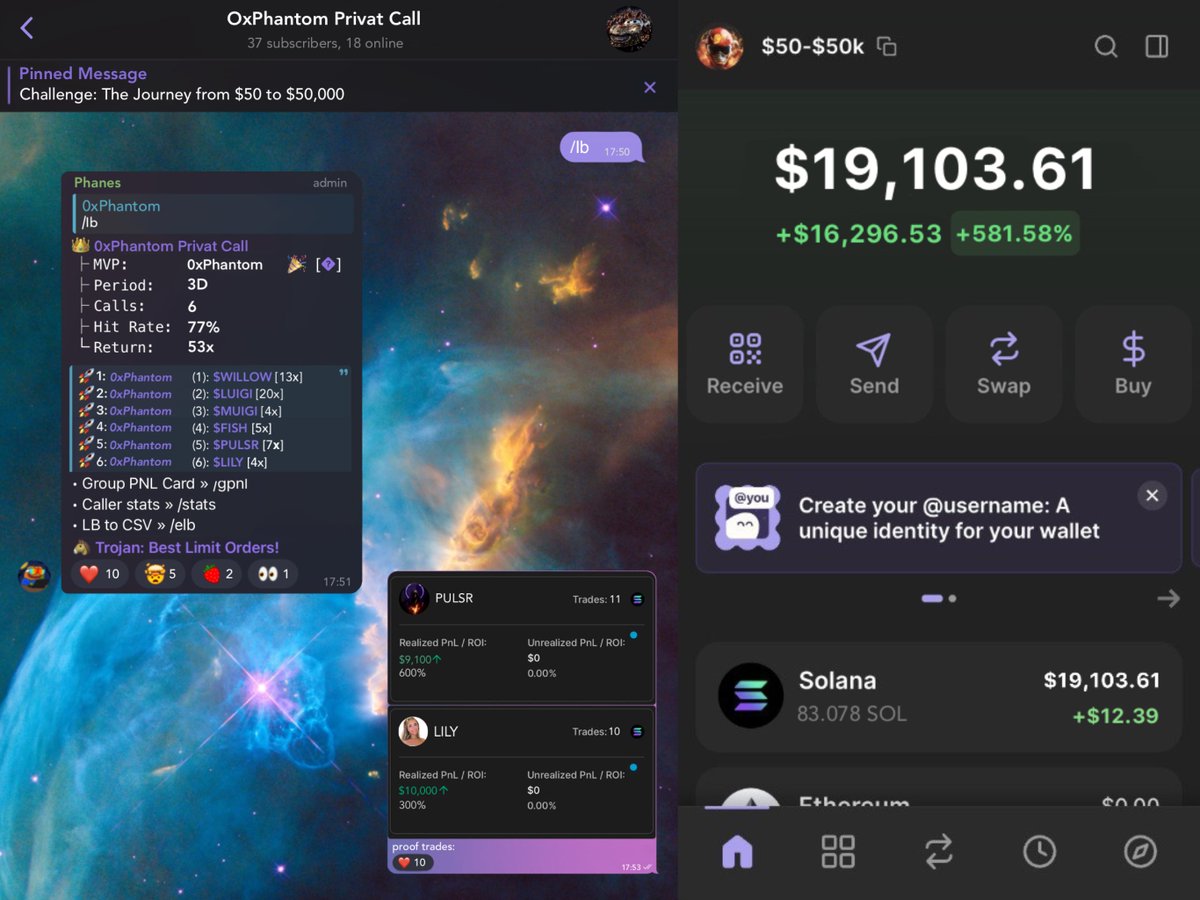 0xPhantomDefi's tweet photo. 🚀 From $50 to $50,000 Challenge!

🔥 Day 1: $825 turned into $2,800 — that’s 9x or 700%!
💎 7x on $PULSR
💎 4x on $LILY
📢 +3 people joined my free private channel:
3 for their likes, comments, and retweets.

👉 Tg channel: https://t.co/y9MdF2refS
Start changing your life today! 🌟