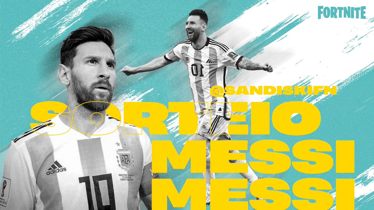 sandiskifn's tweet photo. 🏆 SORTEIO RELÂMPAGO: MESSI! #Fortnite 
 
· Siga @sandiskifn 
· Rt + like no post
· Marque 2 amigos

🎁 Traje Messi OU 1.800 V-Bucks
⏳ Resultado 14 de Dezembro, Sábado.
🍀 Boa sorte!