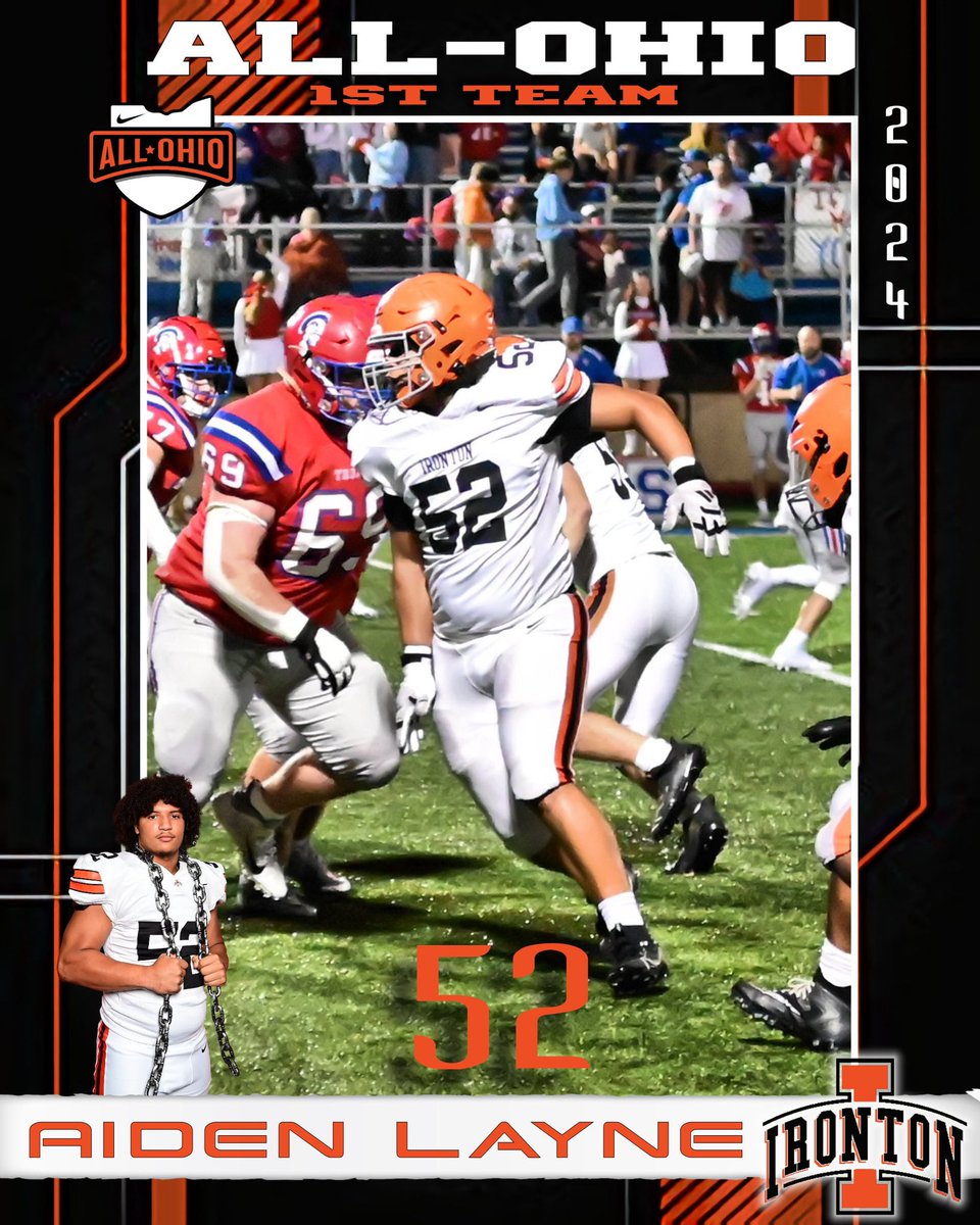 FootballIronton's tweet photo. ⭐️District Lineman Of The Year
⭐️1st Team All-State

Congratulations @AidenLayne52!

#IrontonLegend 
#StateChamp https://t.co/QbdABqDAS5