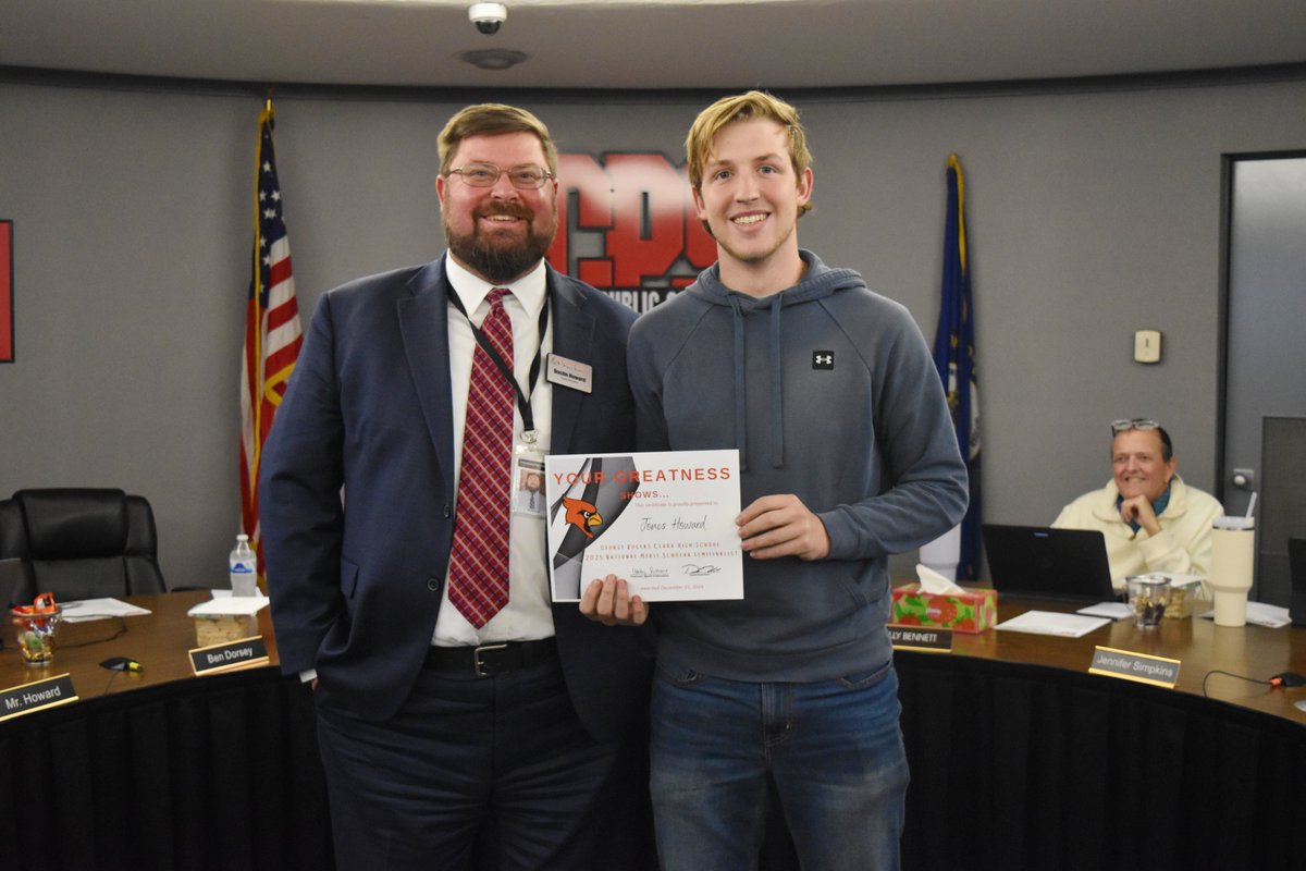 GRC senior Jones Howard was recognized by Supt. Howard and the Board of Education for being a National Merit Semifinalist, a distinguished honor earned by only a select few students in the United States. Congratulations, Jones! #GoCards #GrowingGreatness