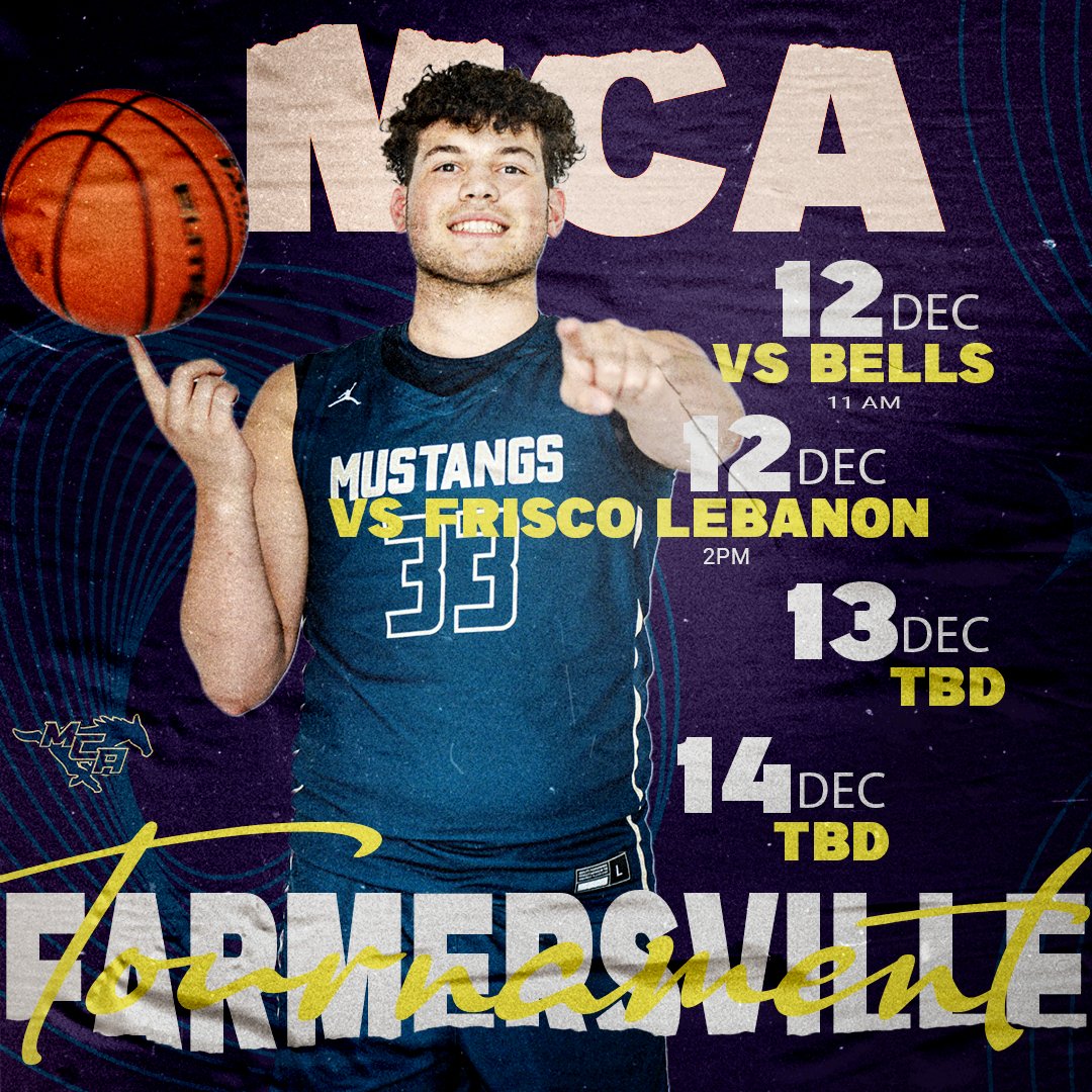McKinney Christian Athletics (@mca_mustangs) on Twitter photo 🏀 Tournament Time! 🏀
Our MCA Basketball team is competing in the Farmersville Tournament this week! 💪🔥
📅 Thursday-Saturday
📍 Farmersville High School
🕒 11am & 2pm
#MCABasketball #FarmersvilleTournament #MCAAthletics <a href="/MCAboysbb/">McKinney Christian Academy Basketball</a> 🏀 Tournament Time! 🏀
Our MCA Basketball team is competing in the Farmersville Tournament this week! 💪🔥
📅 Thursday-Saturday
📍 Farmersville High School
🕒 11am & 2pm
#MCABasketball #FarmersvilleTournament #MCAAthletics <a href="/MCAboysbb/">McKinney Christian Academy Basketball</a>