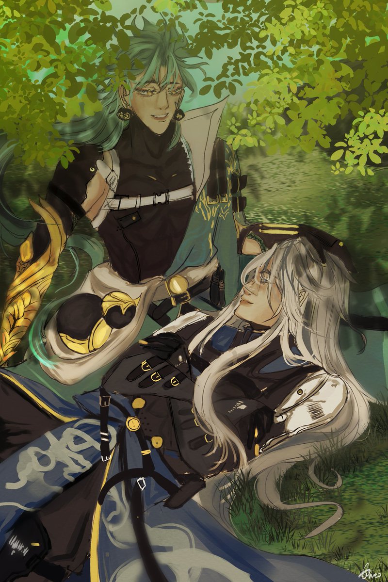 Theosartdumps's tweet photo. "The weather is quite nice today isn't it?" 
"Mhm, It is a nice day to rest..."
"Then why don't we rest,the world can wait."  #JiyanWeek2024 #Calji #Jiyan #Calcharo https://t.co/cEqrriJILd