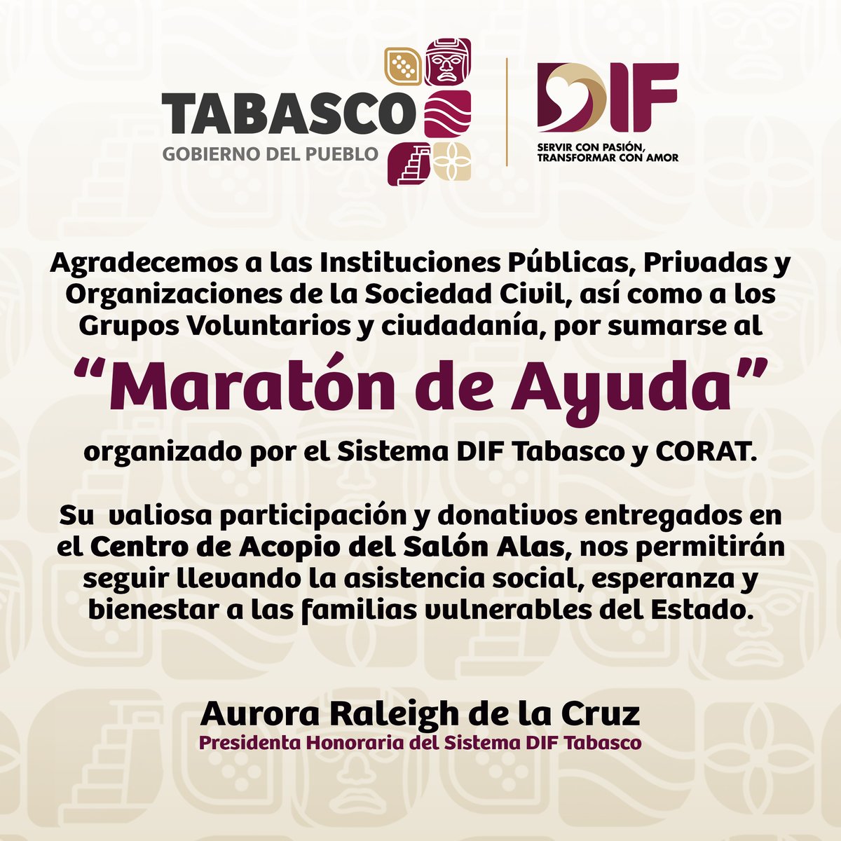 DIFTabasco's tweet photo. Muchas gracias a quienes se solidarizaron y contribuyeron para que el Maratón de Ayuda, realizado en beneficio de familias en situación vulnerable, fuera todo un éxito.
#MaratónDeAyuda #DIFTabasco #CORAT https://t.co/9CrxZDv16y