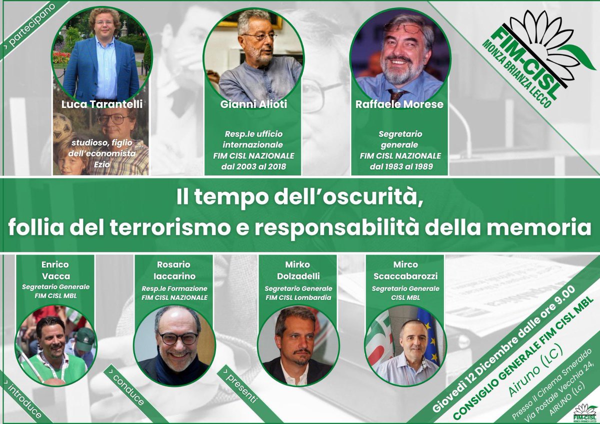 FIMMONZABRLECCO's tweet photo. Airuno ( Lc ) 12 Dicembre 2024
Consiglio generale dedicato al ricordo del Prof. Ezio Tarantelli alla presenza del figlio Luca e di altri prestigiosi ospiti.
@FIMMONZABRLECCO 
@FIMCislStampa 
@FimLombardia 
@CislNazionale 
@CislLombardia https://t.co/Lz16Tff8pd