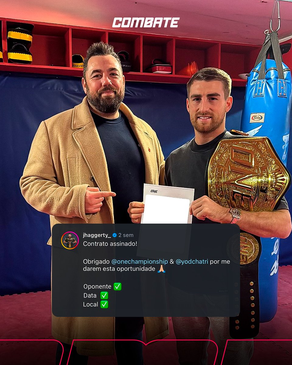 combate's tweet photo. Luta marcada e promessa de guerra! 🗓🔥
Jonathan Haggerty defenderá seu cinturão de kickboxing contra Wei Rui em janeiro. Quem vai reinar na categoria?
*Contém texto alternativo
#Combate #JonathanHaggerty https://t.co/qLXZHpa4oy