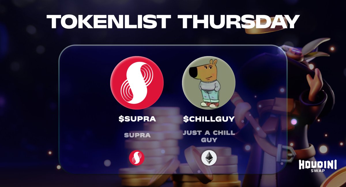HoudiniSwap's tweet photo. Tokenlist Thursday #TLT

Welcome to the Houdini House, @ChillGuy_Eth and @SUPRA_Labs! 🧙‍♂️✨

Seamless interoperability and compliant privacy have been unlocked for 2 more projects.

Who’s next? 😤

#TransactFreely 👉 https://t.co/2ts30MEIY3 https://t.co/jSdlh3WLDE