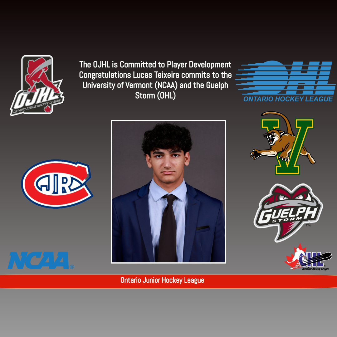 ojhlimages's tweet photo. Lucas Teixeira commits to the University of Vermont (NCAA) and the Guelph Storm (OHL)
“Playing for the Toronto Jr Canadiens U18 and Jr A team has made me realize that I want to and can pursue hockey as a career. #HockeyCommitment #NCAA #GuelphStorm #UniversityOfVermont https://t.co/Pd2uHKeMNu