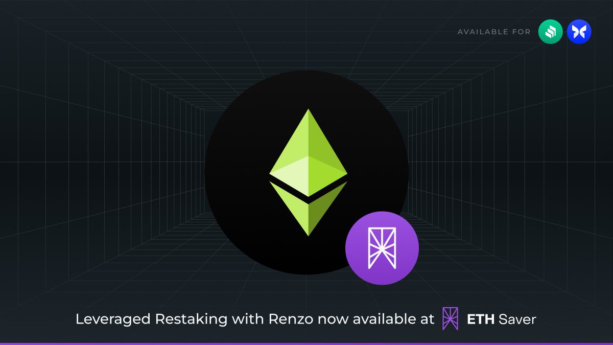 DeFiSaver's tweet photo. Another day, another major ETH Saver update:

Leveraged restaking strategies with @renzoai are now available.
Renzo is another restaking protocol that lets you earn extra incentives on top of standard Ethereum staking rewards through use of their liquid restaking token.

Starting today, you can create leveraged $ezETH positions in @MorphoLabs's Morpho and @compoundfinance's v3-ETH market using ETH Saver.
With maximum leverage available being ~18.1x, you're looking at potential returns of up to 30% APY, but as always we recommend checking out the historical graphs available for all supported position types.

For anyone who's yet to check out ETH Saver, here's a sneak peak at how the UI for a created position looks like, too:
Our goal was to create an interface that's focused on leveraged (re)staking positions and that provides the most useful information to the users right away.
