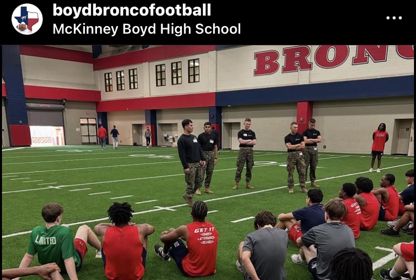 Ugo (@ugo_anosike) on Twitter photo Thank you to the members of the United States Marine Core for working with the Broncos.
Morning exercises built and led by Marines©️
Big Thanks to the men and women that serve our country!🇺🇸
<a href="/CoachMG52/">Melvin Gilliam Jr.</a> <a href="/McKISDAth/">McKinneyISD Ath Dept</a>
<a href="/youareathlete/">You Are Athlete</a> <a href="/247recruiting/">247Sports Recruiting</a>
<a href="/coachtrmoore/">Travis Moore</a> Thank you to the members of the United States Marine Core for working with the Broncos.
Morning exercises built and led by Marines©️
Big Thanks to the men and women that serve our country!🇺🇸
<a href="/CoachMG52/">Melvin Gilliam Jr.</a> <a href="/McKISDAth/">McKinneyISD Ath Dept</a>
<a href="/youareathlete/">You Are Athlete</a> <a href="/247recruiting/">247Sports Recruiting</a>
<a href="/coachtrmoore/">Travis Moore</a>