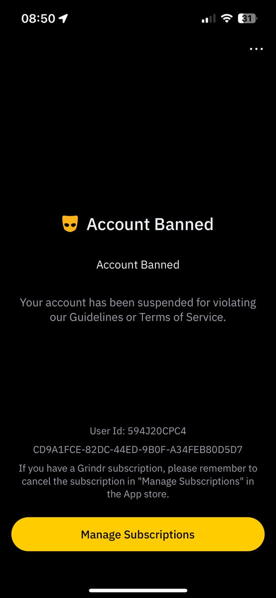 Got banned from Grindr for no reason. I guess no dick for me today.