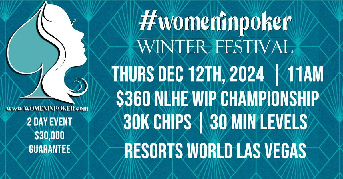 LIPS_Tour's tweet photo. Today is the $360 NLHE Women in Poker Championship! 30K in Chips, 30 Min Levels and $30K Guarantee! Play down to Level 12 and bag for the day. Day two begins Friday at 11AM.  See you there and best of luck! @PokerRoomRWLV @WomenInPoker https://t.co/mEvHO9gRkx