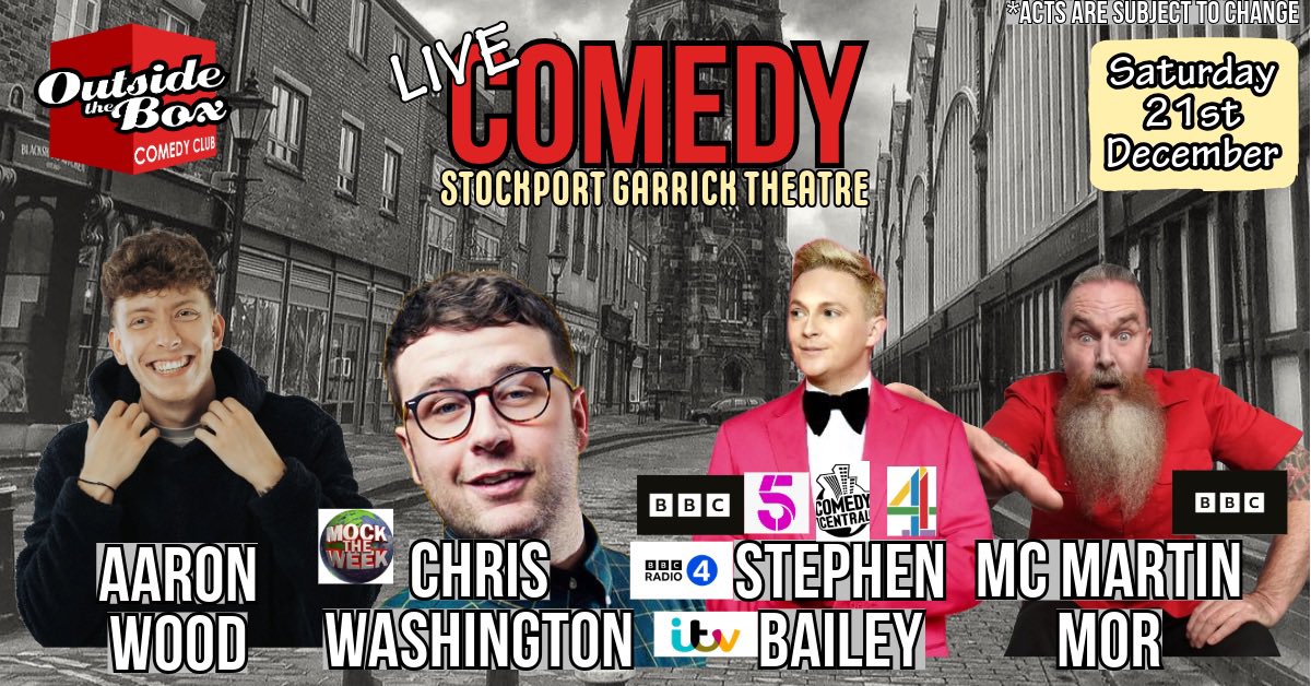 OTBStockport's tweet photo. Sat 21st Dec in #Stockport. Tickets➡️ https://t.co/tkABWMNyJX

@AaronWoodComedy 
@ChrisWash_ 
@stephencomedy 
#MartinMor

#theheatons #romiley #edgeley #woodley #bredbury #offerton #marple #bramhall #wilmslow #poynton #levenshulme didsbury #cheadle #hazelgrove #congleton https://t.co/oI8xK99aTx