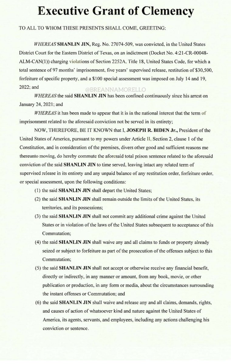🚨BREAKING NEWS🚨

Joe Biden just provided a Chinese national with clemency who was convicted of having 47,000 child p*rnography images in his possession.

Shanlin Jin was sentenced to 97 months in prison after pleading guilty.

Plano police stopped going through his computer