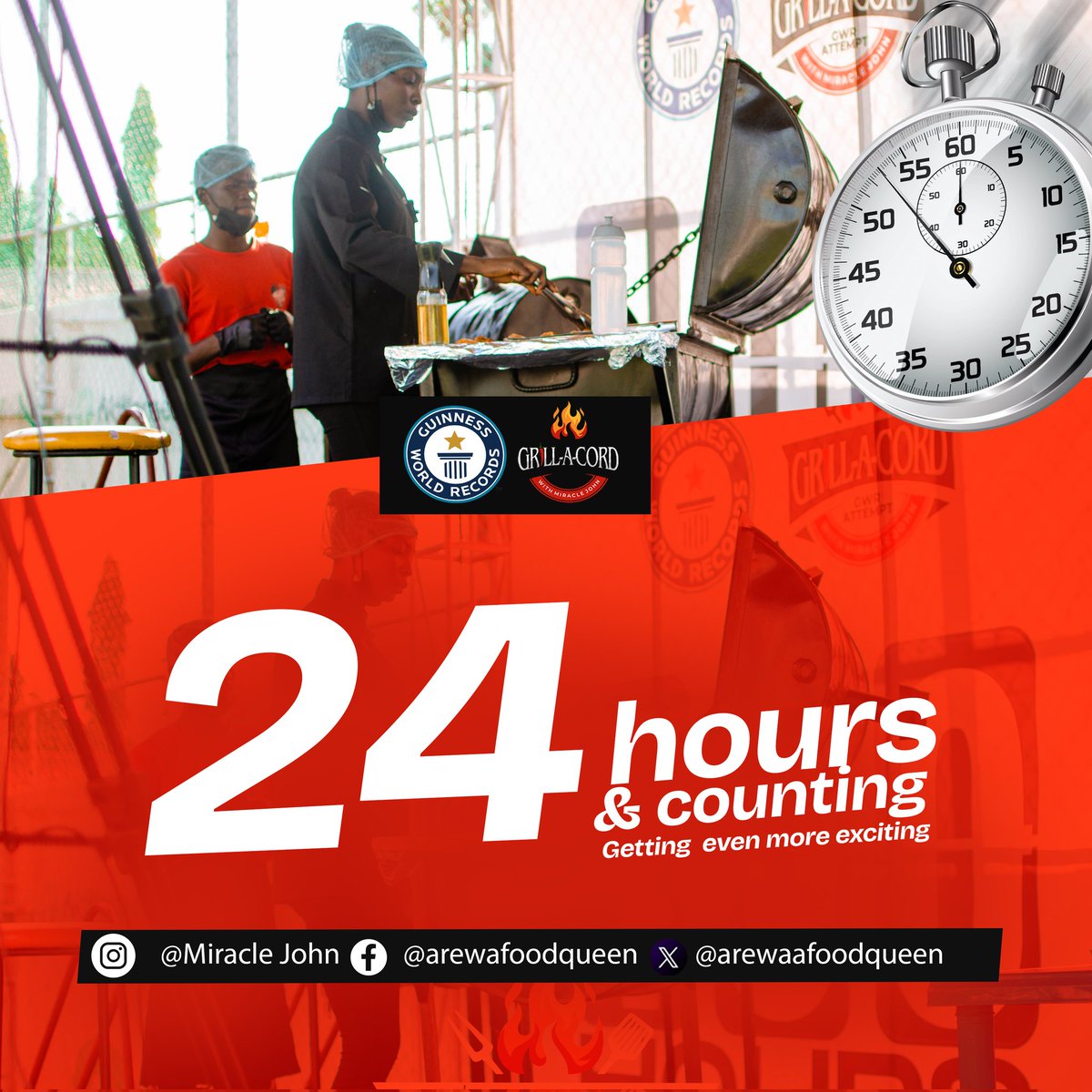 arewaafoodqueen's tweet image. 24 hours of flames, flavours and fortitude
I am breaking barriers and pushing limits
It&apos;s 1 day down, four days to go

#GrillACord #GrillingwithMiracle #Sarautaarewamina #GuinnessWorldRecord #LongestbarbecueMarathon #Kaduna #maisuya #RecordBreaker #Foodgirl #Nigeria