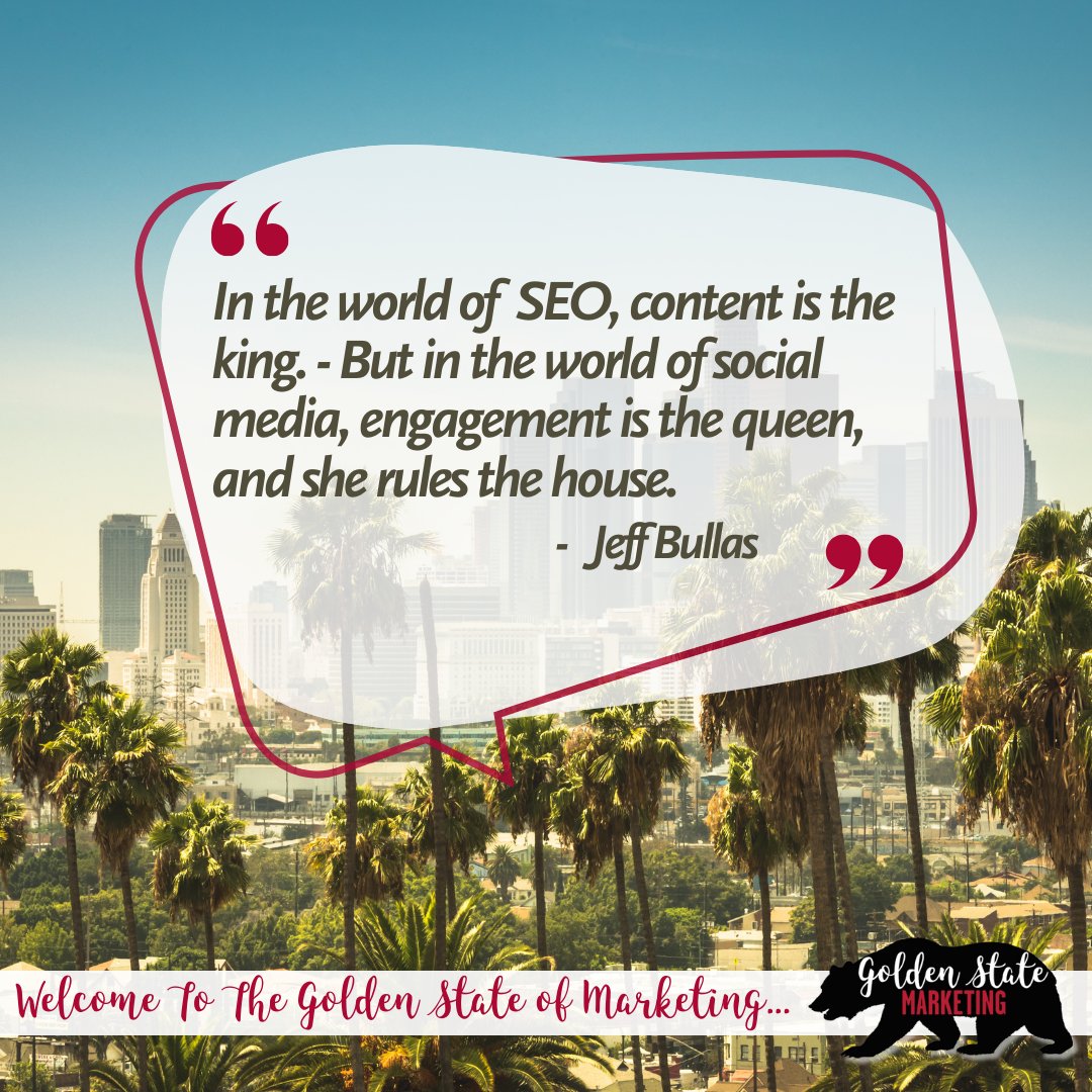 In the world of SEO, content is king. But engagement is the queen in social media, and she reigns supreme. Build a kingdom where both thrive harmoniously. 

#GoldenStateMarketing #ThursdayThoughts #contentmarketing #socialmediamarketing #marketing #marketingdigital #marketingtips