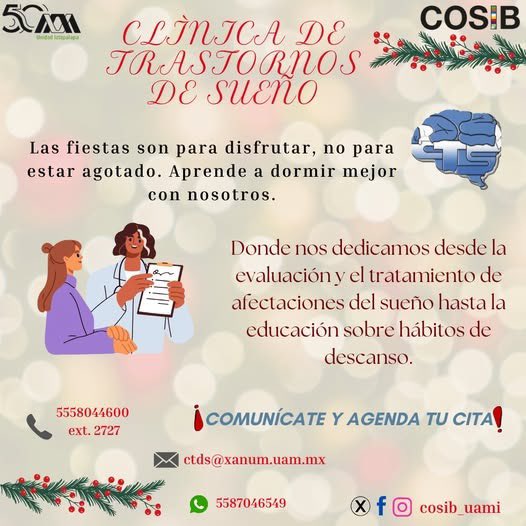 COSIB_UAMI's tweet photo. CLÍNICA DE TRASTORNOS DE SUEÑO UAMI 😴✨

En esta temporada navideña, nuestro deseo es que disfrutes de noches llenas de descanso y bienestar. 🌙

 COMUNÍCATE CON NOSOTROS! 😃

#FelizNavidad #SaludYBienestar #DescansoReparador #UAMI #TrastornosDeSueño https://t.co/SSI6yPy7wn