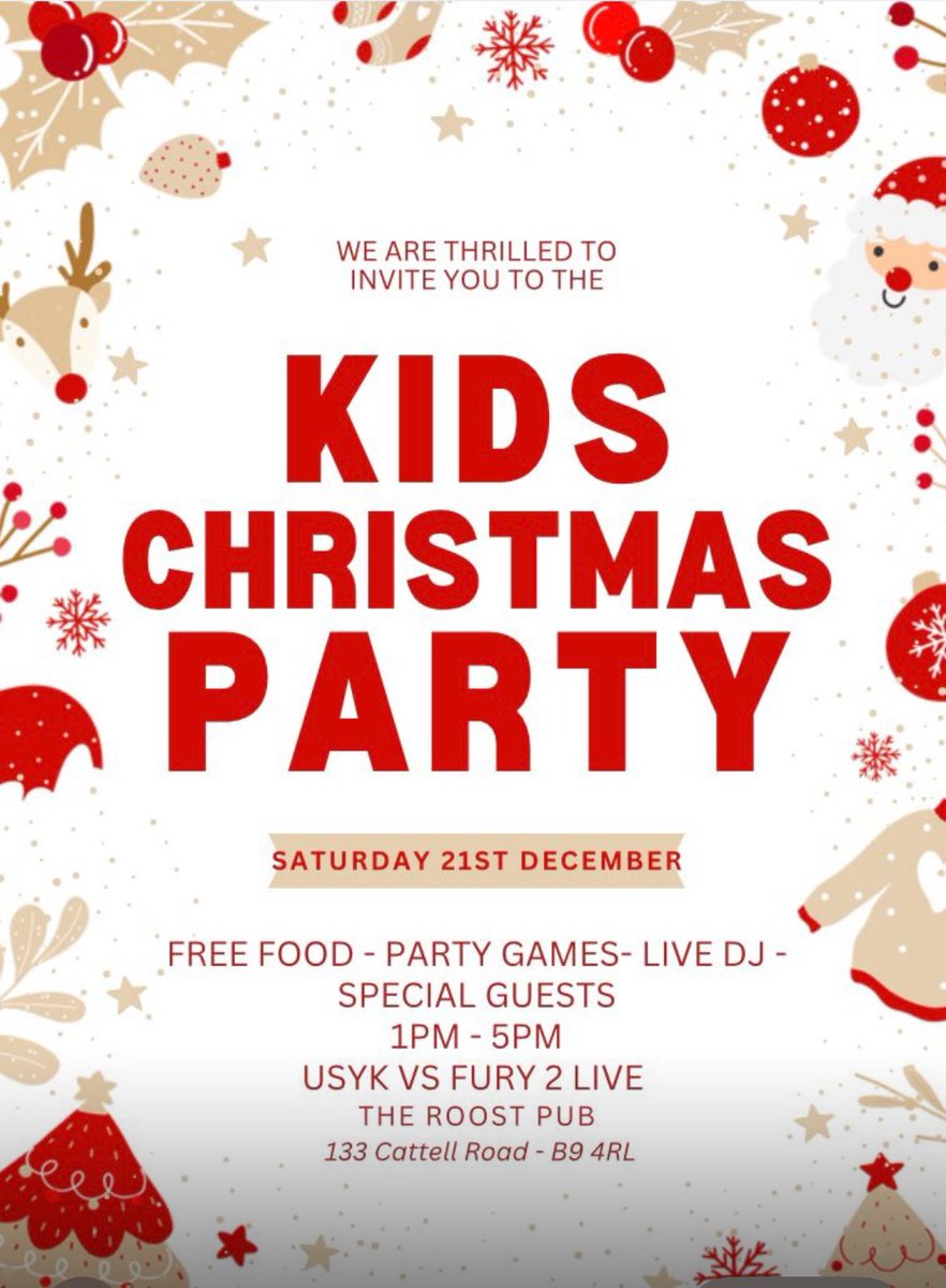 Join us for our annual “ Roost “ kids Xmas party ! Loads of fun and special guests