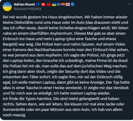 DerGanesha's tweet photo. Bei diesem Grünen Wähler wurde eingebrochen, der Täter war ein Asylant.

Danach war es für ihn okay

Grüne eben

Ich lache seit Stunden https://t.co/CGTt05HAtI