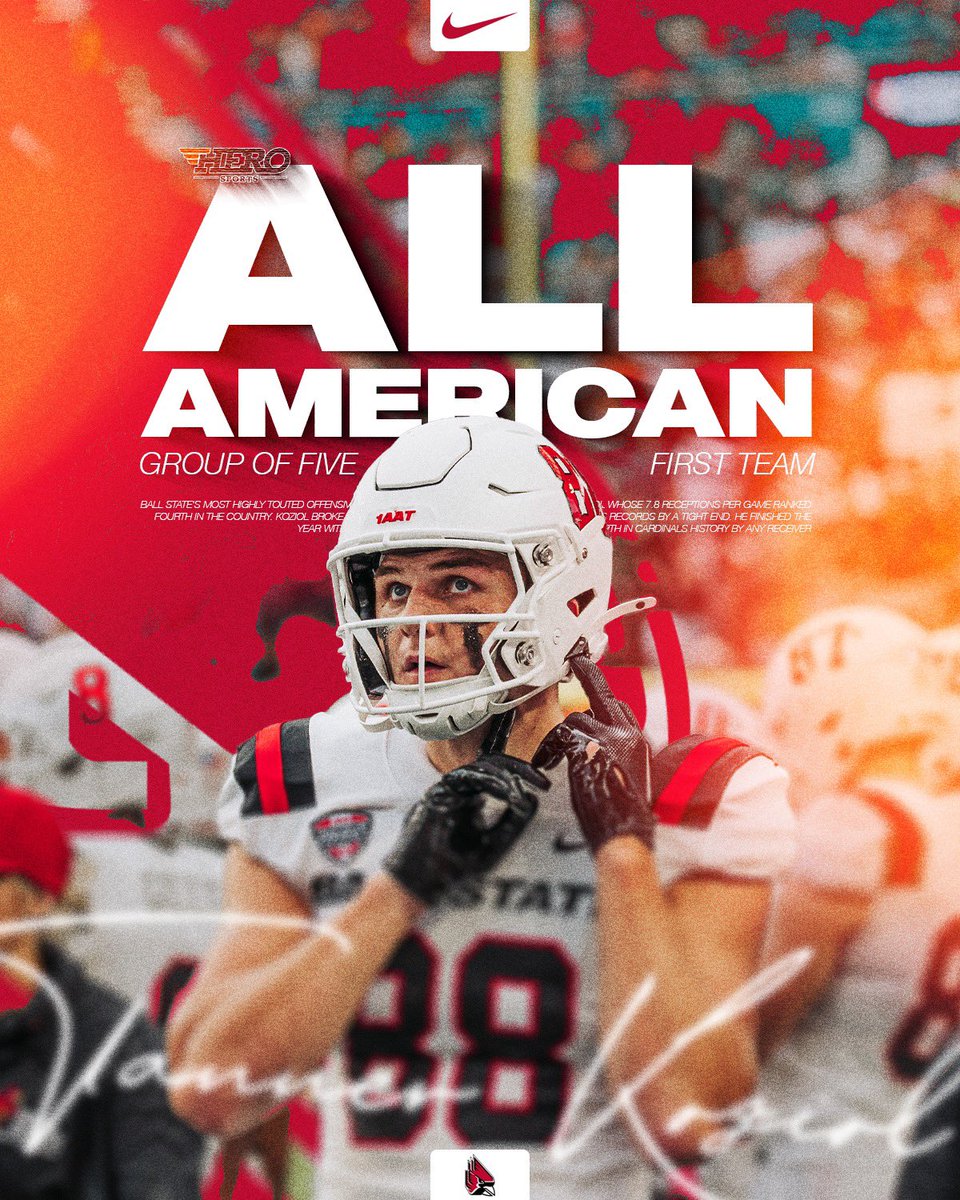 BallStateFB's tweet photo. Congratulations @tannerkoziol88 on being named a 2024 HERO Sports Group of Five All-American 🏈

🔗: https://t.co/k9iaRUckn4 https://t.co/4PG2XUQVc0